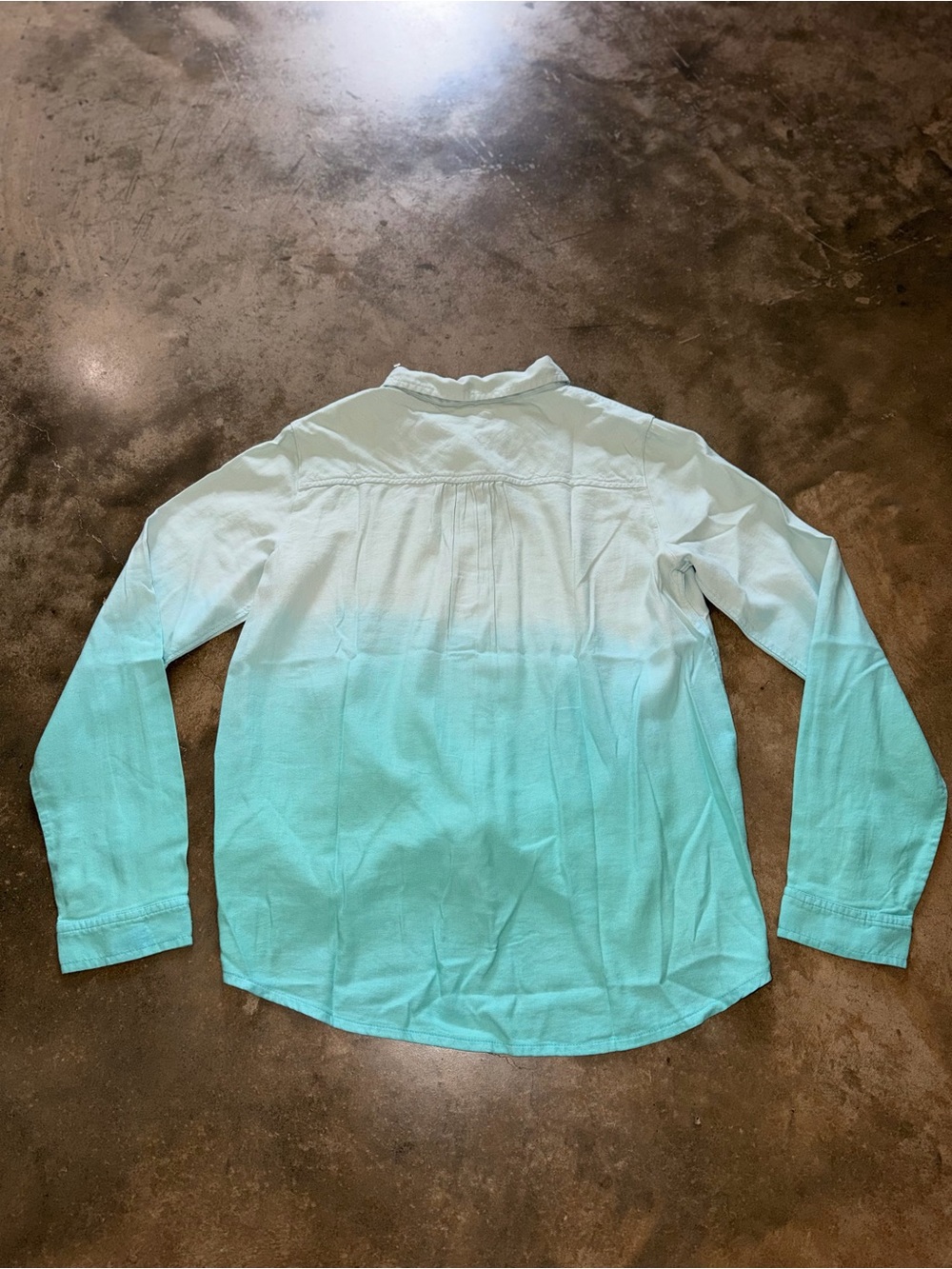 NWT Lands’ End Girls XL 16 Ombre Mint Aqua Button Front Tie Shirt Blue Cotton - Picture 4 of 9